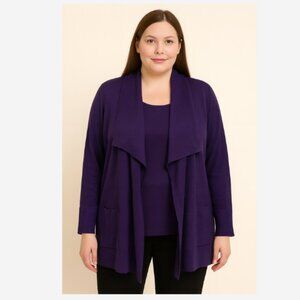 Eddie Bauer Cardigan Women's Size M Plum Merino Wool Blend  Open Waterfall Drape